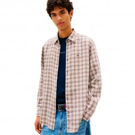 Карирана риза Tommy jeans DM0DM22758 Linen long sleeve shirt - Beige (Ivy Mink Small Check) карирана,риза,дамски,ризи,мъжки,ризи,tommy,jeans,dm0dm22758,linen,long,sleeve,shirt,beige,(ivy,mink,small,check)