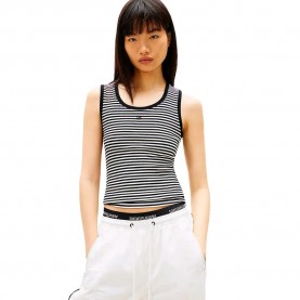 Тениска Tommy jeans Essential sleeveless T-shirt - Black (Black / Ecru Stripe) тениска,мъжки,тениски,дамски,тениски,tommy,jeans,essential,sleeveless,t,shirt,black,(black,ecru,stripe)