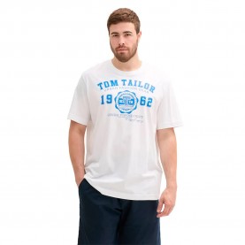 Тениска Tom tailor Plus Fit Printed Logo short sleeve T-shirt - White (White) тениска,мъжки,тениски,дамски,тениски,tom,tailor,plus,fit,printed,logo,short,sleeve,t,shirt,white,(white)