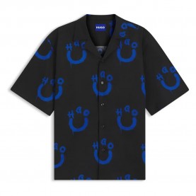 Риза с къс ръкав HUGO Eligino 10279376 BLUE short sleeve shirt - Black (Black) риза,с,къс,ръкав,дамски,ризи,мъжки,ризи,hugo,eligino,10279376,blue,short,sleeve,shirt,black,(black)
