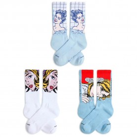 Чорапи Jimmy lion Athletic Roy Lichtenstein long socks 3 pairs - White / Blue (Multicolor) чорапи,мъжки,чорапи,дамски,чорапи,jimmy,lion,athletic,roy,lichtenstein,long,socks,3,pairs,white,blue,(multicolor)