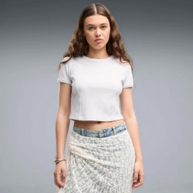 Бебешка фланелка с къс ръкав Puma Essential Ribbed Baby short sleeve top - White (White Glow Heather) бебешка,фланелка,с,къс,ръкав,дамски,топове,puma,essential,ribbed,baby,short,sleeve,top,white,(white,glow,heather)