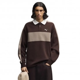 Puma T7 Relaxed long sleeve polo - Brown (Chocolate Fondue) дамски,блузи,с,яка,мъжки,блузи,с,яка,puma,t7,relaxed,long,sleeve,polo,brown,(chocolate,fondue)