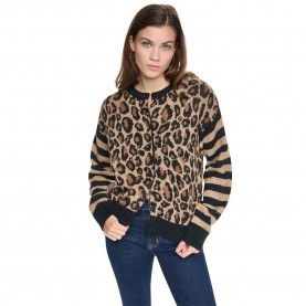 Жилетка DKNY Cheetah cardigan - Brown (Travertn Combo Beige) жилетка,мъжки,пуловери,дамски,пуловери,dkny,cheetah,cardigan,brown,(travertn,combo,beige)
