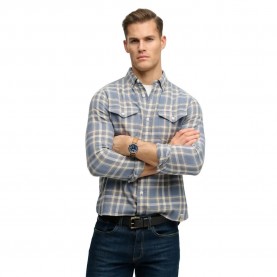 Карирана риза Superdry Merchant Lite Check long sleeve shirt - Blue (Flint Blue Check) карирана,риза,дамски,ризи,мъжки,ризи,superdry,merchant,lite,check,long,sleeve,shirt,blue,(flint,blue,check)