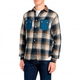 Карирана риза Replay M13MJ.G00.723SRW Plus Size shirt - Multicolor (White / Navy / Brown Check) карирана,риза,дамски,ризи,мъжки,ризи,replay,m13mj.g00.723srw,plus,size,shirt,multicolor,(white,navy,brown,check)