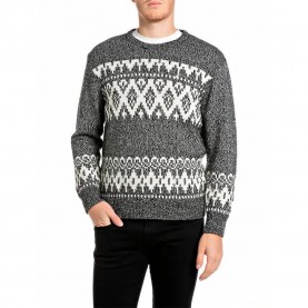 Блуза Replay UK0018.000.723SN sweater - Grey (Mouline Black-White) блуза,мъжки,пуловери,дамски,пуловери,replay,uk0018.000.723sn,sweater,grey,(mouline,black,white)