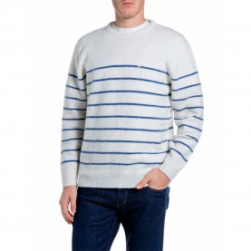 Блуза Replay UK0083.000.723ZD sweater - White (White / Pale Blue Melange) блуза,мъжки,пуловери,дамски,пуловери,replay,uk0083.000.723zd,sweater,white,(white,pale,blue,melange)