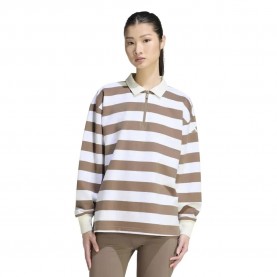 Adidas Essentials Contemporary French Terry long sleeve polo - Brown (Khaki Six / Off White) дамски,блузи,с,яка,мъжки,блузи,с,яка,adidas,essentials,contemporary,french,terry,long,sleeve,polo,brown,(khaki,six,off,white)