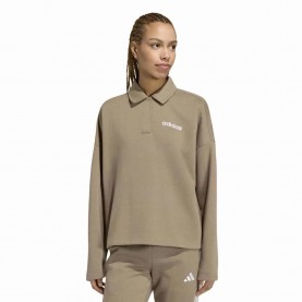 Блуза с яка Adidas Essentials Linear Fleece Polo sweatshirt - Brown (Khaki Six / White) блуза,с,яка,дамски,блузи,adidas,essentials,linear,fleece,polo,sweatshirt,brown,(khaki,six,white)
