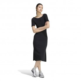 Рокля Adidas Kit Small Logo Rib short sleeve midi dress - Black (Black) рокля,дамски,поли,и,рокли,adidas,kit,small,logo,rib,short,sleeve,midi,dress,black,(black)