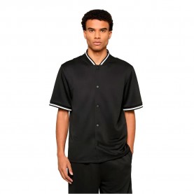 Риза с къс ръкав Urban classics Interlock Baseball short sleeve shirt - Black (Black) риза,с,къс,ръкав,дамски,ризи,мъжки,ризи,urban,classics,interlock,baseball,short,sleeve,shirt,black,(black)