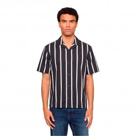 Риза с къс ръкав Urban classics Summer Stripe Resort short sleeve shirt - Black (Black / White) риза,с,къс,ръкав,дамски,ризи,мъжки,ризи,urban,classics,summer,stripe,resort,short,sleeve,shirt,black,(black,white)