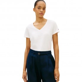Тениска Tommy hilfiger WW0WW48704 Linen short sleeve v neck T-shirt - White (Ecru) тениска,мъжки,тениски,дамски,тениски,tommy,hilfiger,ww0ww48704,linen,short,sleeve,v,neck,t,shirt,white,(ecru)