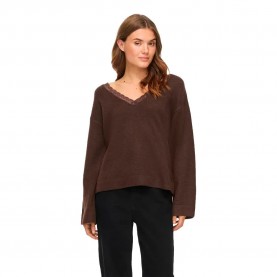 Блуза Vila Liga v neck sweater - Brown (Coffee Bean / Detail Lace Tone In Tone) блуза,мъжки,пуловери,дамски,пуловери,vila,liga,v,neck,sweater,brown,(coffee,bean,detail,lace,tone,in,tone)