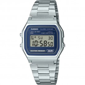 Часовник Casio A158 33.2mm 3ATM Quartz Digital watch - Silver (Silver / Light Blue / Resin) часовник,часовници,casio,a158,33.2mm,3atm,quartz,digital,watch,silver,(silver,light,blue,resin)