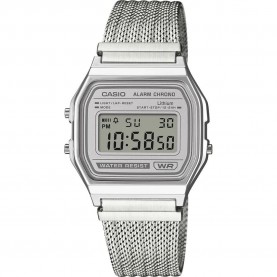 Часовник Casio A158 33.2mm 3ATM Quartz Digital watch - Silver (Silver / Silver Mirror / Resin) часовник,часовници,casio,a158,33.2mm,3atm,quartz,digital,watch,silver,(silver,silver,mirror,resin)