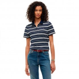 Блуза с яка Tommy hilfiger 1985 Slim short sleeve polo - Blue (Broken Stripe Dark Blue / Ivory) блуза,с,яка,дамски,блузи,с,яка,мъжки,блузи,с,яка,tommy,hilfiger,1985,slim,short,sleeve,polo,blue,(broken,stripe,dark,blue,ivory)