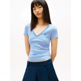 Тениска Tommy hilfiger DW0DW17385 short sleeve v neck T-shirt - Blue (Empire Blue / Stripe) тениска,мъжки,тениски,дамски,тениски,tommy,hilfiger,dw0dw17385,short,sleeve,v,neck,t,shirt,blue,(empire,blue,stripe)