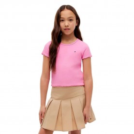 Тениска Tommy hilfiger Essential Rib short sleeve T-shirt - Pink (Pink Daisy) тениска,мъжки,тениски,дамски,тениски,tommy,hilfiger,essential,rib,short,sleeve,t,shirt,pink,(pink,daisy)
