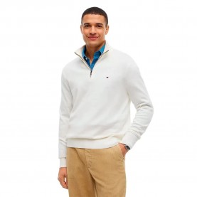 Блуза Tommy hilfiger Pima Org Ctn Mock half zip sweater - White (Ivory Petal / Carbon Navy) блуза,мъжки,пуловери,дамски,пуловери,tommy,hilfiger,pima,org,ctn,mock,half,zip,sweater,white,(ivory,petal,carbon,navy)