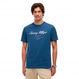 Тениска Tommy hilfiger Script Logo short sleeve T-shirt - Blue (Aegean Sea) тениска,мъжки,тениски,дамски,тениски,tommy,hilfiger,script,logo,short,sleeve,t,shirt,blue,(aegean,sea)