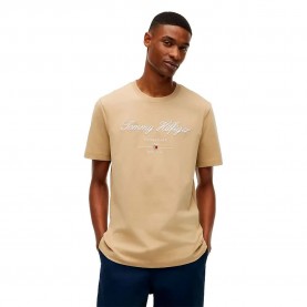 Тениска Tommy hilfiger Script Logo short sleeve T-shirt - Beige (Batique Khaki) тениска,мъжки,тениски,дамски,тениски,tommy,hilfiger,script,logo,short,sleeve,t,shirt,beige,(batique,khaki)