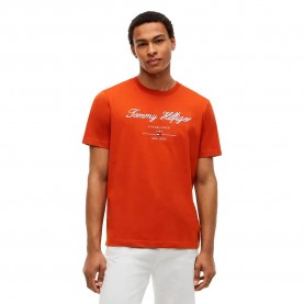 Тениска Tommy hilfiger Script Logo short sleeve T-shirt - Orange (Rusty Ochre) тениска,мъжки,тениски,дамски,тениски,tommy,hilfiger,script,logo,short,sleeve,t,shirt,orange,(rusty,ochre)