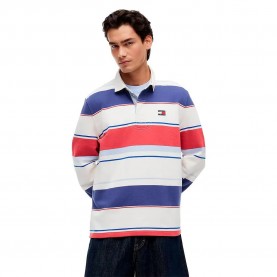 Дънки Tommy jeans DM0DM23163 long sleeve polo - Multicolor (Ecru Multi) дънки,дамски,блузи,с,яка,мъжки,блузи,с,яка,tommy,jeans,dm0dm23163,long,sleeve,polo,multicolor,(ecru,multi)