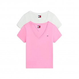 Тениска Tommy jeans DW0DW21367 short sleeve v neck T-shirt 2 units - White / Pink (Ecru / Pink Daisy) тениска,мъжки,тениски,дамски,тениски,tommy,jeans,dw0dw21367,short,sleeve,v,neck,t,shirt,2,units,white,pink,(ecru,pink,daisy)