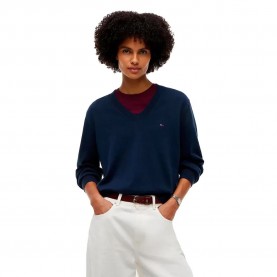 Блуза Tommy jeans DW0DW23362 v neck sweater - Blue (Dark Blue) блуза,мъжки,пуловери,дамски,пуловери,tommy,jeans,dw0dw23362,v,neck,sweater,blue,(dark,blue)