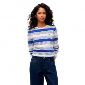Тениска Tommy jeans DW0DW23562 long sleeve T-shirt - White (Off White / Noble Blue Stripe) тениска,мъжки,тениски,дамски,тениски,tommy,jeans,dw0dw23562,long,sleeve,t,shirt,white,(off,white,noble,blue,stripe)