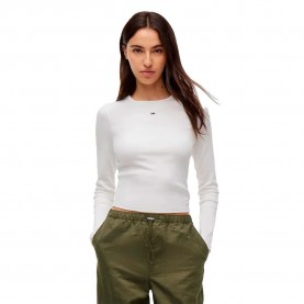 тениска,мъжки,тениски,дамски,тениски,tommy,jeans,essential,rib,long,sleeve,t,shirt,white,(ecru)
