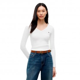 Тениска Tommy jeans Essential Rib Slim Fit Long Sleeve V Neck T-Shirt - White (Ecru) тениска,мъжки,тениски,дамски,тениски,tommy,jeans,essential,rib,slim,fit,long,sleeve,v,neck,t,shirt,white,(ecru)