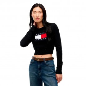 Блуза Tommy jeans Sparkle Flag sweater - Black (Black) блуза,мъжки,пуловери,дамски,пуловери,tommy,jeans,sparkle,flag,sweater,black,(black)