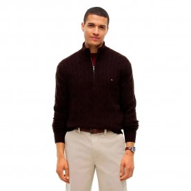 Блуза Tommy hilfiger MW0MW40443 half zip sweater - Brown (Chocolate) блуза,мъжки,пуловери,дамски,пуловери,tommy,hilfiger,mw0mw40443,half,zip,sweater,brown,(chocolate)