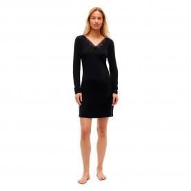 Tommy hilfiger UW0UW06691 Long Sleeve Nightgown - Black (Black) дамски,пижами,tommy,hilfiger,uw0uw06691,long,sleeve,nightgown,black,(black)
