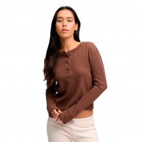 фланелка,с,дълъг,ръкав,дамски,топове,superdry,athletic,essentials,waffle,button,long,sleeve,top,brown,(chestnut,brown,marl)