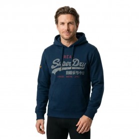Суичър Superdry Vintage Logo Heritage Relaxed hoodie - Blue (Deep Sea Blue Marl) суичър,мъжки,пуловери,superdry,vintage,logo,heritage,relaxed,hoodie,blue,(deep,sea,blue,marl)