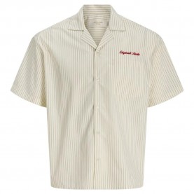 Риза с къс ръкав Jack & jones Menton short sleeve shirt - Beige (Cloud Dancer / Stripes / Emb) риза,с,къс,ръкав,дамски,ризи,мъжки,ризи,jack,&,jones,menton,short,sleeve,shirt,beige,(cloud,dancer,stripes,emb)
