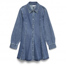 Рокля Vero moda Jessie long sleeve short dress - Blue (Medium Blue Denim) рокля,дамски,поли,и,рокли,vero,moda,jessie,long,sleeve,short,dress,blue,(medium,blue,denim)
