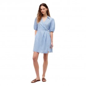 Рокля Tommy hilfiger Summer Linen Wrap Tie short sleeve short dress - Blue (Clear Water / Ecru Stp) рокля,дамски,поли,и,рокли,tommy,hilfiger,summer,linen,wrap,tie,short,sleeve,short,dress,blue,(clear,water,ecru,stp)