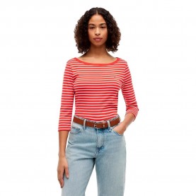 Тениска Tommy hilfiger WW0WW49928 3/4 sleeve T-shirt - Red (Fine Stp Liberty Red / Bonita Pink) тениска,мъжки,тениски,дамски,тениски,tommy,hilfiger,ww0ww49928,3,4,sleeve,t,shirt,red,(fine,stp,liberty,red,bonita,pink)