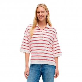 Tommy hilfiger WW0WW50026 Oversized short sleeve polo - White (Multi Stp Ecru / Fire Red) дамски,блузи,с,яка,мъжки,блузи,с,яка,tommy,hilfiger,ww0ww50026,oversized,short,sleeve,polo,white,(multi,stp,ecru,fire,red)