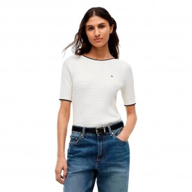 Блуза Tommy hilfiger WW0WW50103 short sleeve sweater - White (Ivory Petal) блуза,мъжки,пуловери,дамски,пуловери,tommy,hilfiger,ww0ww50103,short,sleeve,sweater,white,(ivory,petal)
