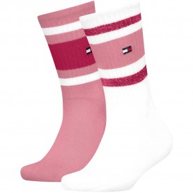 Чорапи Tommy hilfiger Sport Stripe crew socks 2 pairs - White / Pink (Pink) чорапи,мъжки,чорапи,дамски,чорапи,tommy,hilfiger,sport,stripe,crew,socks,2,pairs,white,pink,(pink)