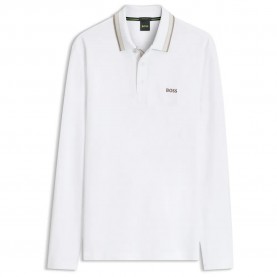 BOSS Plisy 10266738 GREEN long sleeve polo - White (Open White) дамски,блузи,с,яка,мъжки,блузи,с,яка,boss,plisy,10266738,green,long,sleeve,polo,white,(open,white)