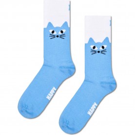 Чорапи Happy socks Big Cat crew socks - Blue (White / Blue) чорапи,мъжки,чорапи,дамски,чорапи,happy,socks,big,cat,crew,socks,blue,(white,blue)