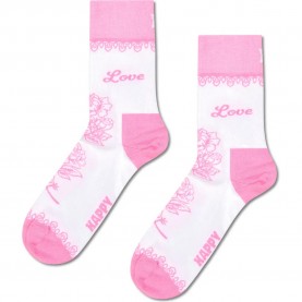 Чорапи Happy socks Love Short crew socks - White (Pink / Light Pink) чорапи,мъжки,чорапи,дамски,чорапи,happy,socks,love,short,crew,socks,white,(pink,light,pink)