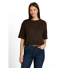 Риза с къс ръкав Tom tailor 1053214 short sleeve sweatshirt - Brown (Java Dark Brown Melange) риза,с,къс,ръкав,дамски,блузи,tom,tailor,1053214,short,sleeve,sweatshirt,brown,(java,dark,brown,melange)